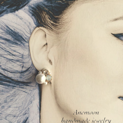 棉質珍珠首飾耳環/穿孔耳環，白色，直徑約 17 毫米 第3張的照片