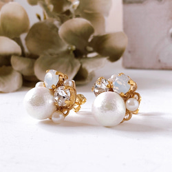 棉質珍珠首飾耳環/穿孔耳環，白色，直徑約 17 毫米 第4張的照片