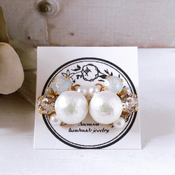 棉質珍珠首飾耳環/穿孔耳環，白色，直徑約 17 毫米 第6張的照片