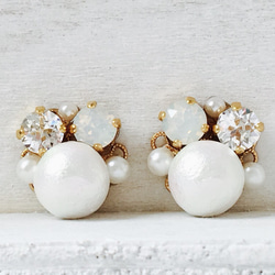 棉質珍珠首飾耳環/穿孔耳環，白色，直徑約 17 毫米 第7張的照片