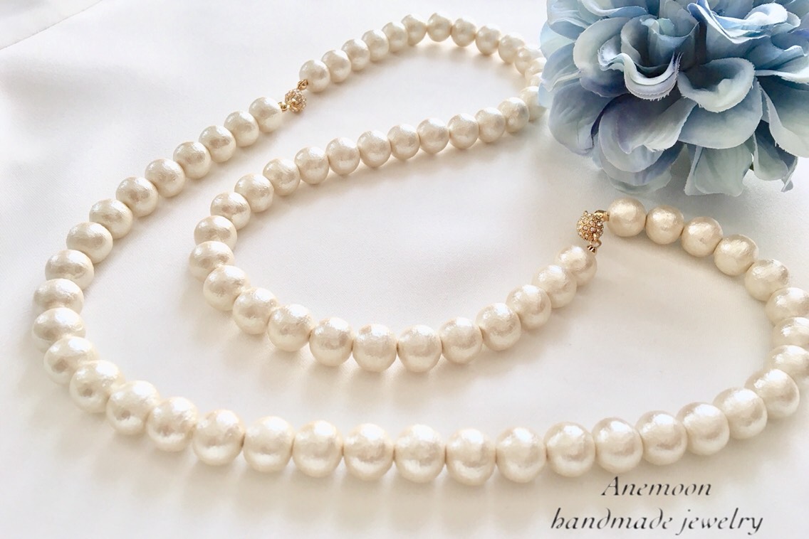 【コットンパール ロングネックレス 3way】キスカ10mm ウェディング 結婚式 78cm 11,396円
