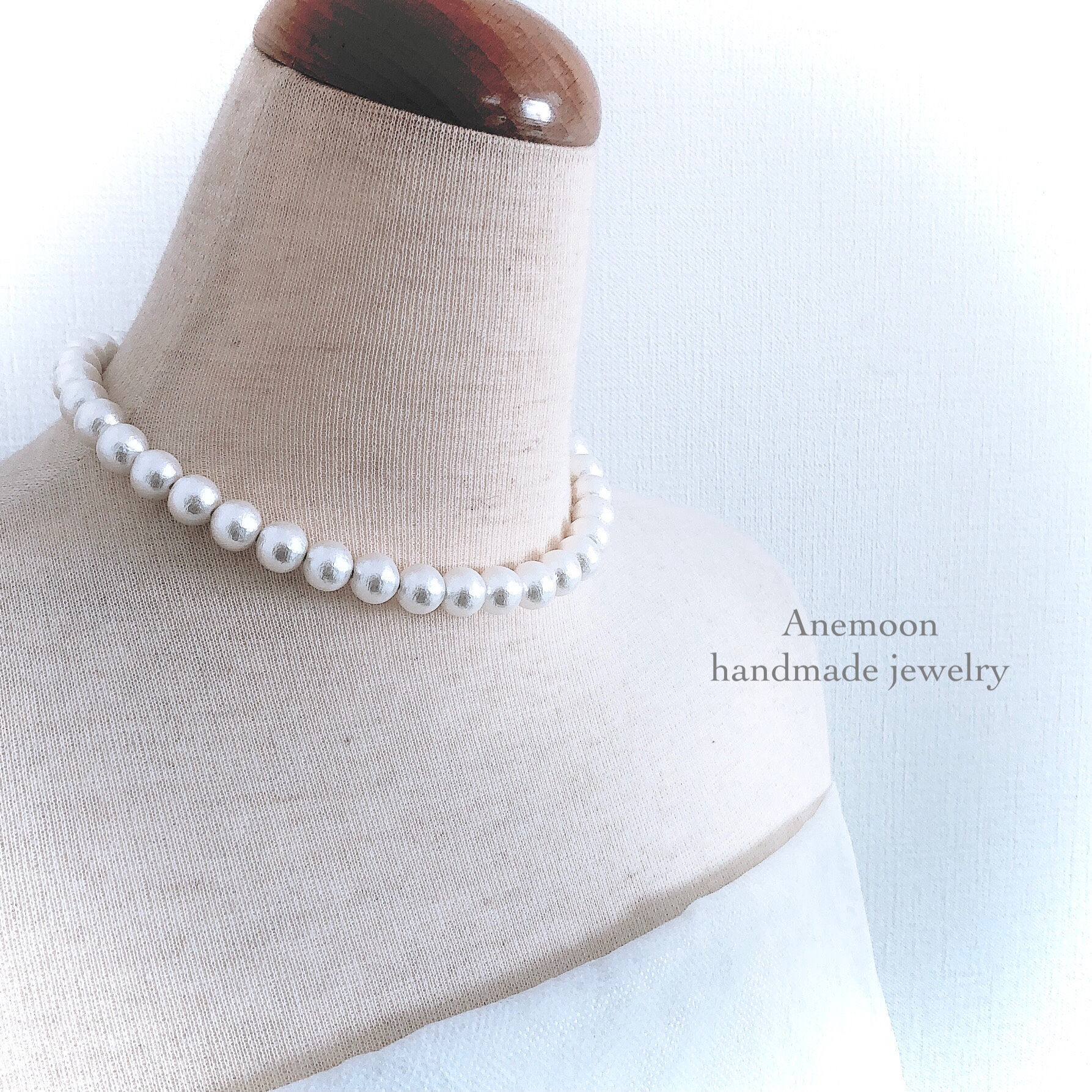 【ホワイトコットンパールチョーカーネックレス】10mm ブライダル 結婚式  ウェディング ①38cm/②40cm