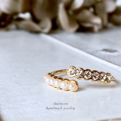 珍珠與水晶叉形戒指約 11 顆施華洛世奇 第4張的照片