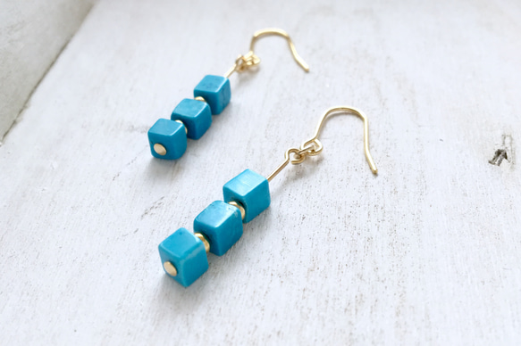 キューブターコイズピアス/イヤリング cube turquoise pierce/earring 2枚目の画像