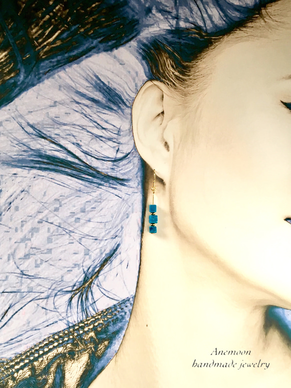 キューブターコイズピアス/イヤリング cube turquoise pierce/earring 4枚目の画像