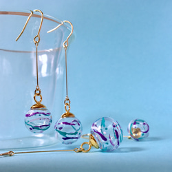 [Lilac x Aqua 10mm/12mm 珠子] Yoyo 耳環/耳環 迷你尺寸/常規尺寸 雙耳一對 第4張的照片