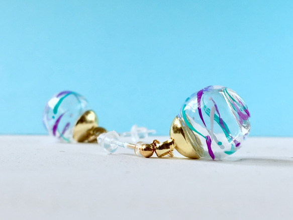 [Lilac x Aqua 10mm/12mm 珠子] Yoyo 耳環/耳環 迷你尺寸/常規尺寸 雙耳一對 第7張的照片