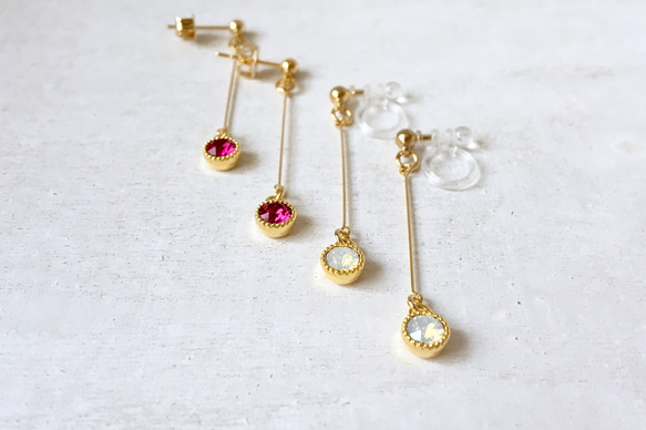 Princess Swing Mini Earrings/耳環①粉色②水晶③白蛋白石④絲綢 第8張的照片