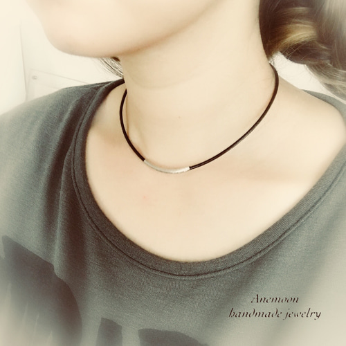 本革紐チョーカーネックレス ダークブラウン 36cm レザー