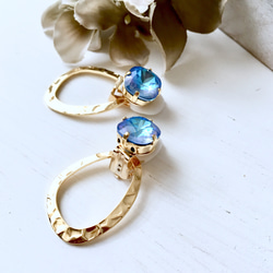 Swarovski & gold ring pierce/earring (ブルーオーシャン) 2枚目の画像
