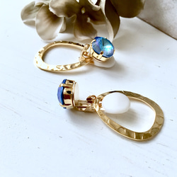 施華洛世奇和金戒指穿孔/耳環（藍海） 第3張的照片