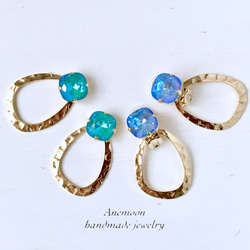 Swarovski & gold ring pierce/earring (ブルーオーシャン) 4枚目の画像