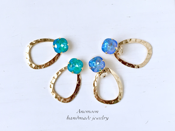 Swarovski & gold ring pierce/earring (ブルーオーシャン) 4枚目の画像