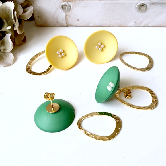 France button & gold ring pierce/earrings (yellow)2way 5枚目の画像
