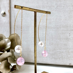 粉紅色玉髓和珍珠美式耳環 第3張的照片