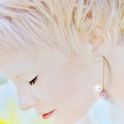 粉紅色玉髓和珍珠美式耳環 第4張的照片