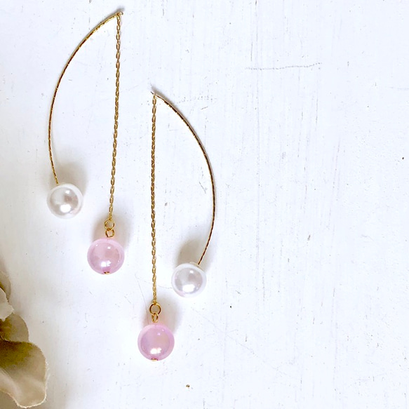 粉紅色玉髓和珍珠美式耳環 第5張的照片