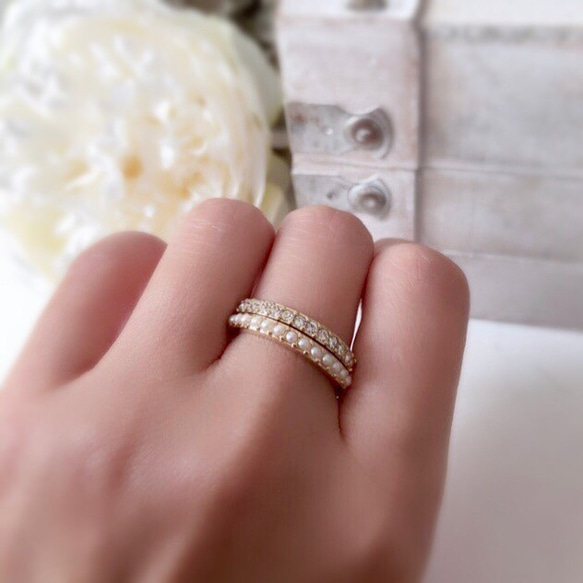 【超值 2 枚戒指套裝】施華洛世奇&amp;珍珠半永恆戒指 8-9 號、10-11 號、12-13 號 第4張的照片