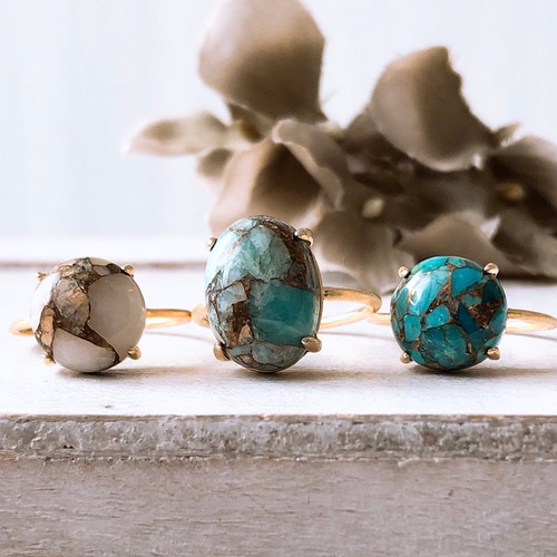 天然石コッパーアマゾナイト silver925製リング】 14×10mm 9号/11号/13