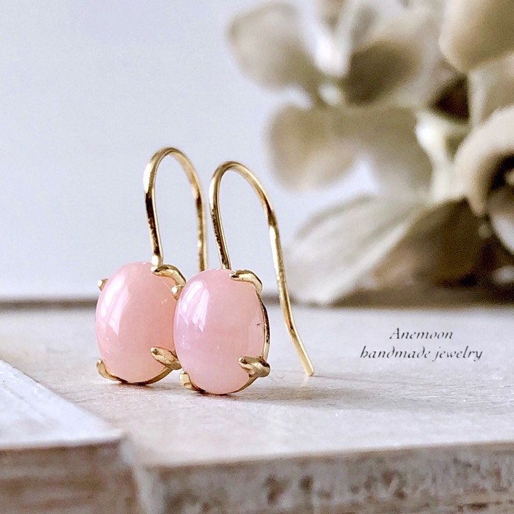 【大人な桜ピンク･:*ペルー産ピンクオパール 18kgpピアス】天然石・silver925・10月誕生石