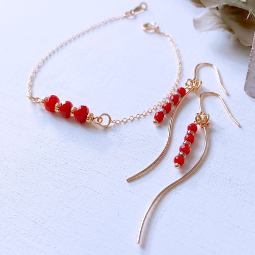 赤珊瑚の14kgfブレスレット 約16cm(アジャスター付きは約19cm