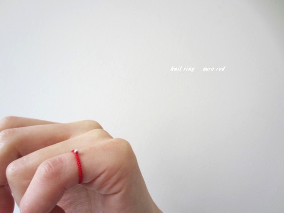手編み極細1㎜【knit ring】シルバー＆ピュアレッド 2枚目の画像
