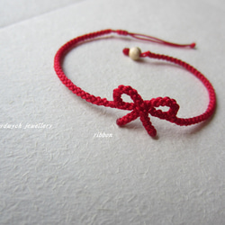 推し色❤️ 【ribbon】手編みブレスレット ルージュ・ルージュ サイズオーダー制 5枚目の画像