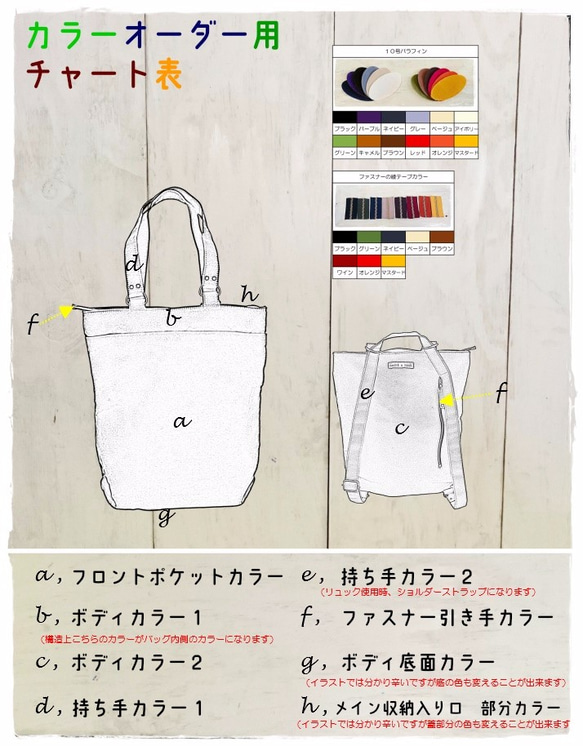 《受注生産》　トートでもリュックでも帆布の２WAYバッグ　Guecho　(ゲチョ)　１０号パラフィン 4枚目の画像