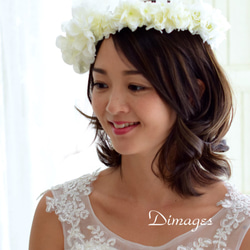 ホワイトダリア&ハイドランジア&バラの2way デザイン花冠 【Flower Crown W-01】 5枚目の画像