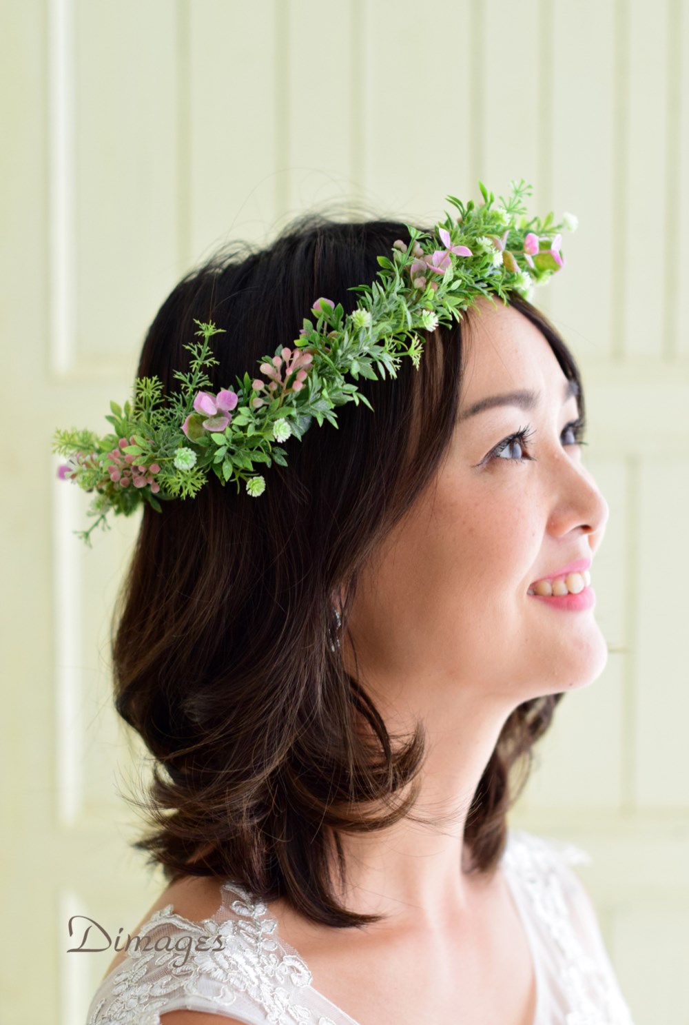 ミニグリーンリーフ&ピンクの実物＊摘み草のような花冠【Flower Crown G&P-02】 7,546円
