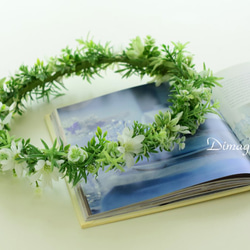 メアリーデイジー&小花の摘み草みたいな花冠【Flower Crown W&G-02】 3枚目の画像