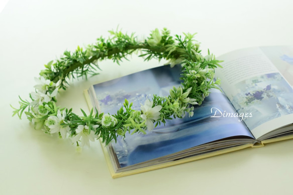 メアリーデイジー&小花の摘み草みたいな花冠【Flower Crown W&G-02】 3枚目の画像