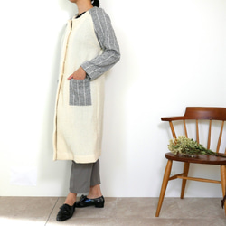 冬の新作コート・暖かい羽織物- - -ホワイト＆グレーストライプ/ウール/ロングコーディガン 4枚目の画像
