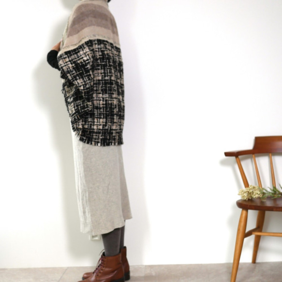 2wayカーディガン・暖かい羽織物- - -ベージュ/スラブ織り/ウール 5枚目の画像