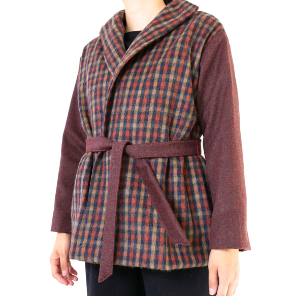 新作 暖かくて軽い上品ジャケット- - -ウール100%/チェック/レッド/羽織物/コート/ガウン 2枚目の画像