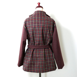 新作 暖かくて軽い上品ジャケット- - -ウール100%/チェック/レッド/羽織物/コート/ガウン 7枚目の画像