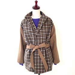 新作 暖かくて軽い上品ジャケット- - -ウール100%/チェック/ブラウン茶/羽織物/コート/ガウン/仕事着 2枚目の画像