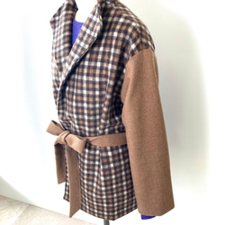 新作 暖かくて軽い上品ジャケット- - -ウール100%/チェック/ブラウン茶/羽織物/コート/ガウン/仕事着 7枚目の画像