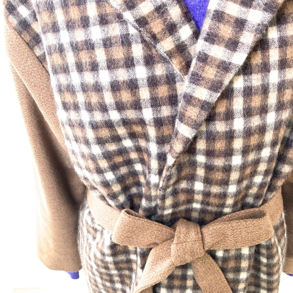 新作 暖かくて軽い上品ジャケット- - -ウール100%/チェック/ブラウン茶/羽織物/コート/ガウン/仕事着 9枚目の画像