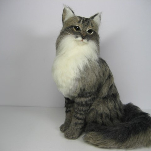 羊毛フェルト 猫 サイベリアン ブルー系 お座り 羊毛フェルト