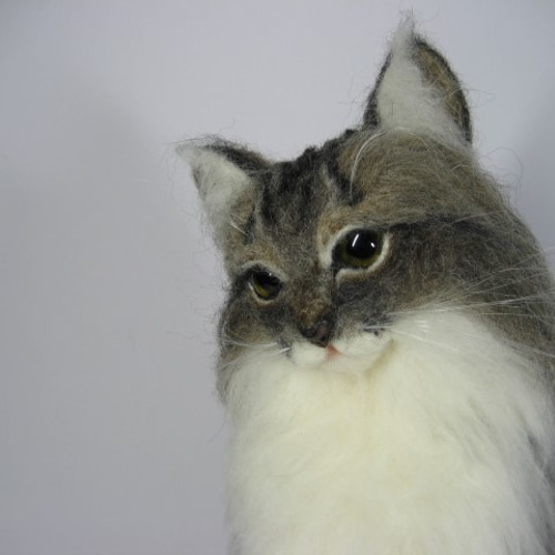 羊毛フェルト 猫 サイベリアン ブルー系 お座り 羊毛フェルト tera