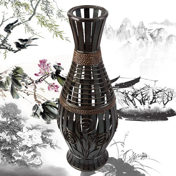 花瓶HA29のヨーロピアンスタイルのレトロな手作りの竹彫刻アート 2枚目の画像