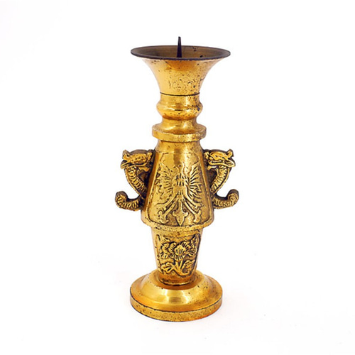 燭台，古銅製，古美術品，旧家藏出し，兩個重3300克 復古黃銅燭台，模仿古代東方文化，龍(SKU05) 蠟燭・燭台