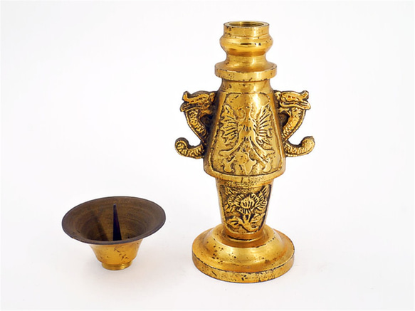古代の東洋文化を模倣したヴィンテージ真鍮製キャンドルホルダー、ドラゴン（SKU05） 5枚目の画像