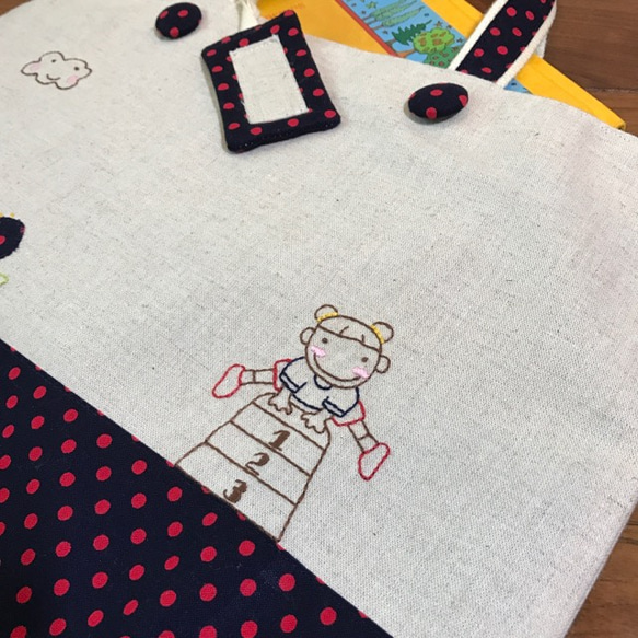 お名前入れます★手刺繍レッスンバッグ〈跳び箱〉★ネームタグプレゼント 5枚目の画像