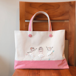 お名前いれます☆手刺繍 レッスンバッグ〈一緒にレッスン_緑