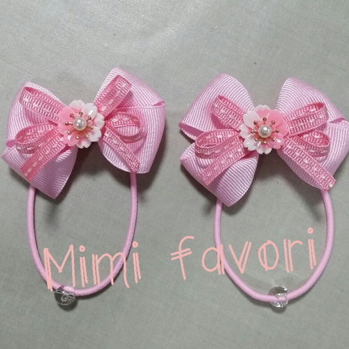 確認　ヘアゴム ヘアリボン　619　小花　桃　桜　春 確認ヘアゴム ヘアリボン619小花桃桜春