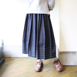 73渚のピンタックバルーンスカート73cm丈インディゴデニム 1枚目の画像