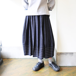 73渚のピンタックバルーンスカート73cm丈インディゴデニム 3枚目の画像