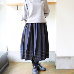 73渚のピンタックバルーンスカート73cm丈インディゴデニム 4枚目の画像